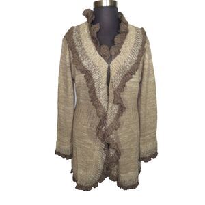 Simply Couture Brown Ruffled Sweater Cardigan Plus Size 2XL